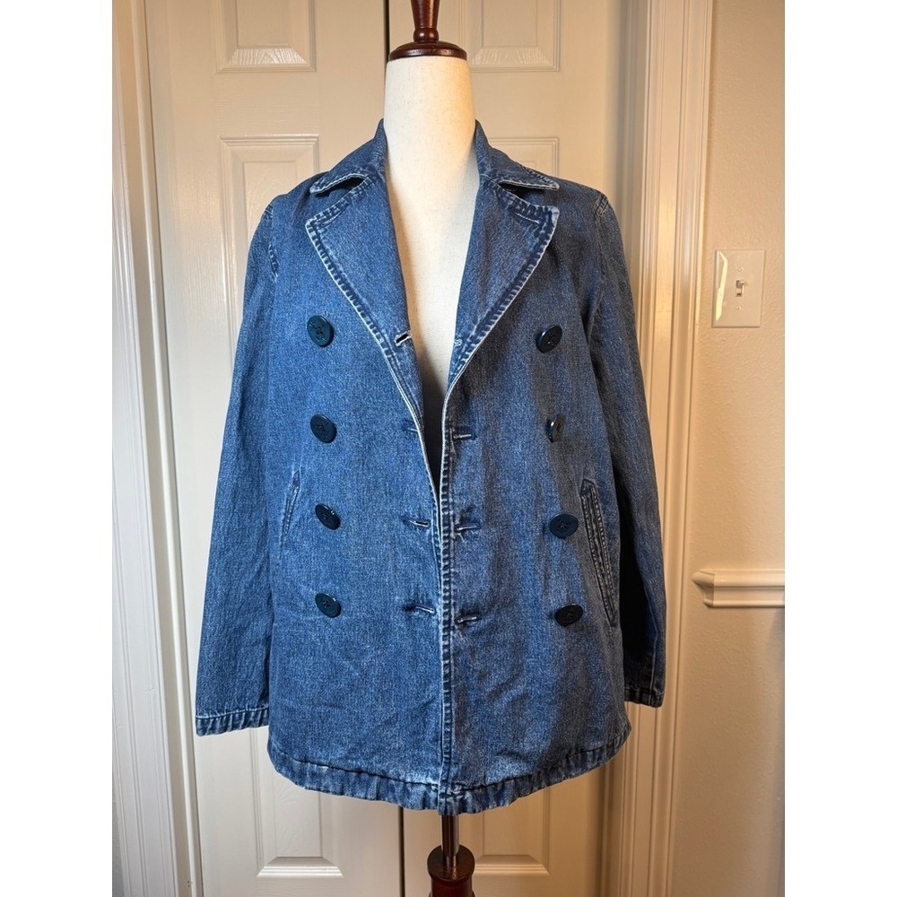Lauren Ralph Lauren 90's Denim Pea Coat Blue Double Breasted Anchor Button Small